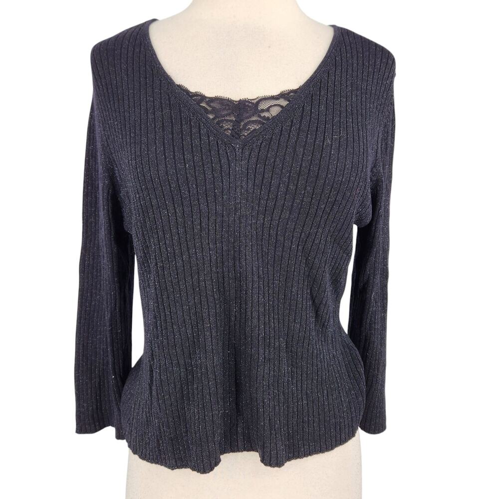 Kate Landry Silk & Metallic Knit Sparkle Sweater Size Large